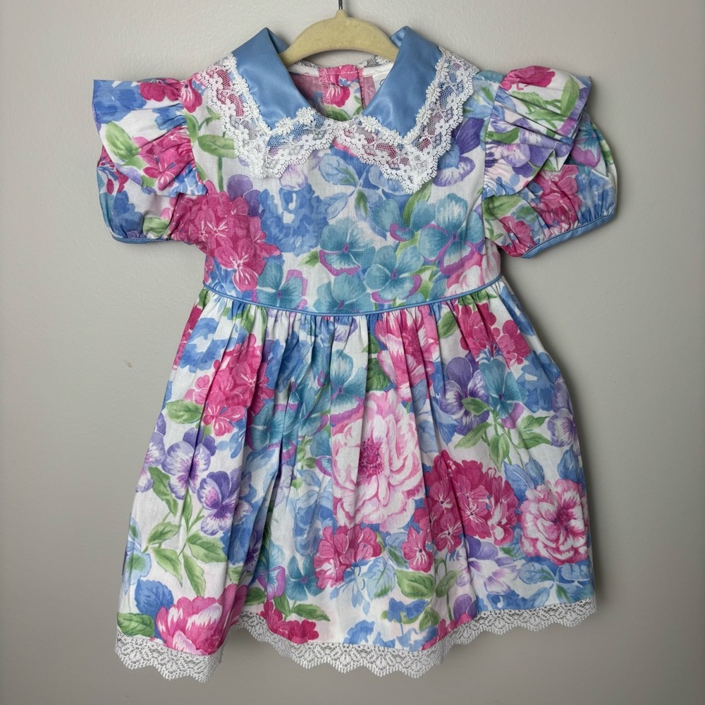 Vintage Bryan Dress Baby girl 2T Lace floral puff sleeve